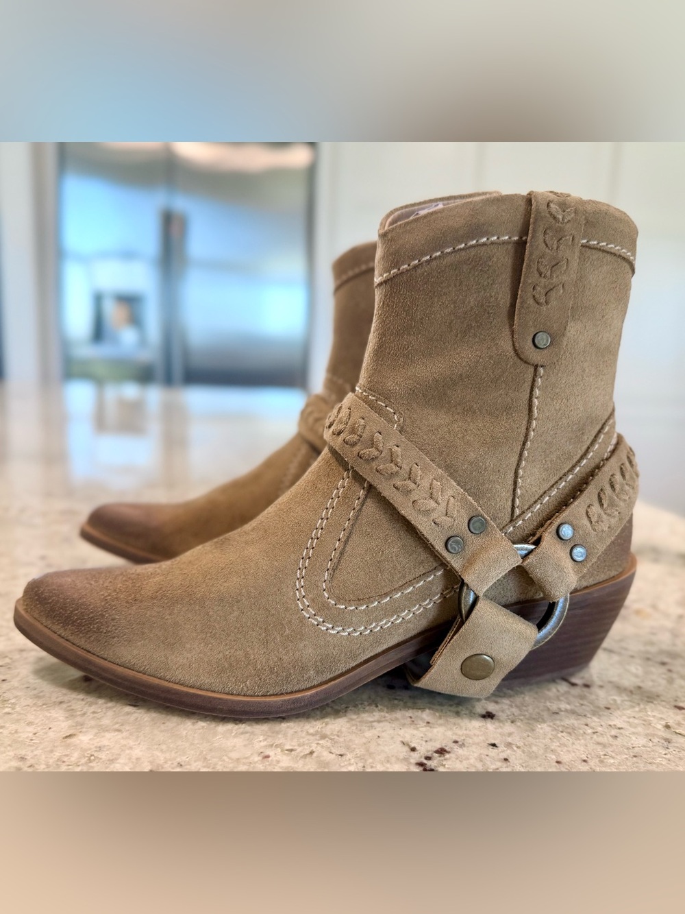 Naughty Monkey 
"Smithy" Genuine Suede Western Ankle Boots in Beige "NEW"
